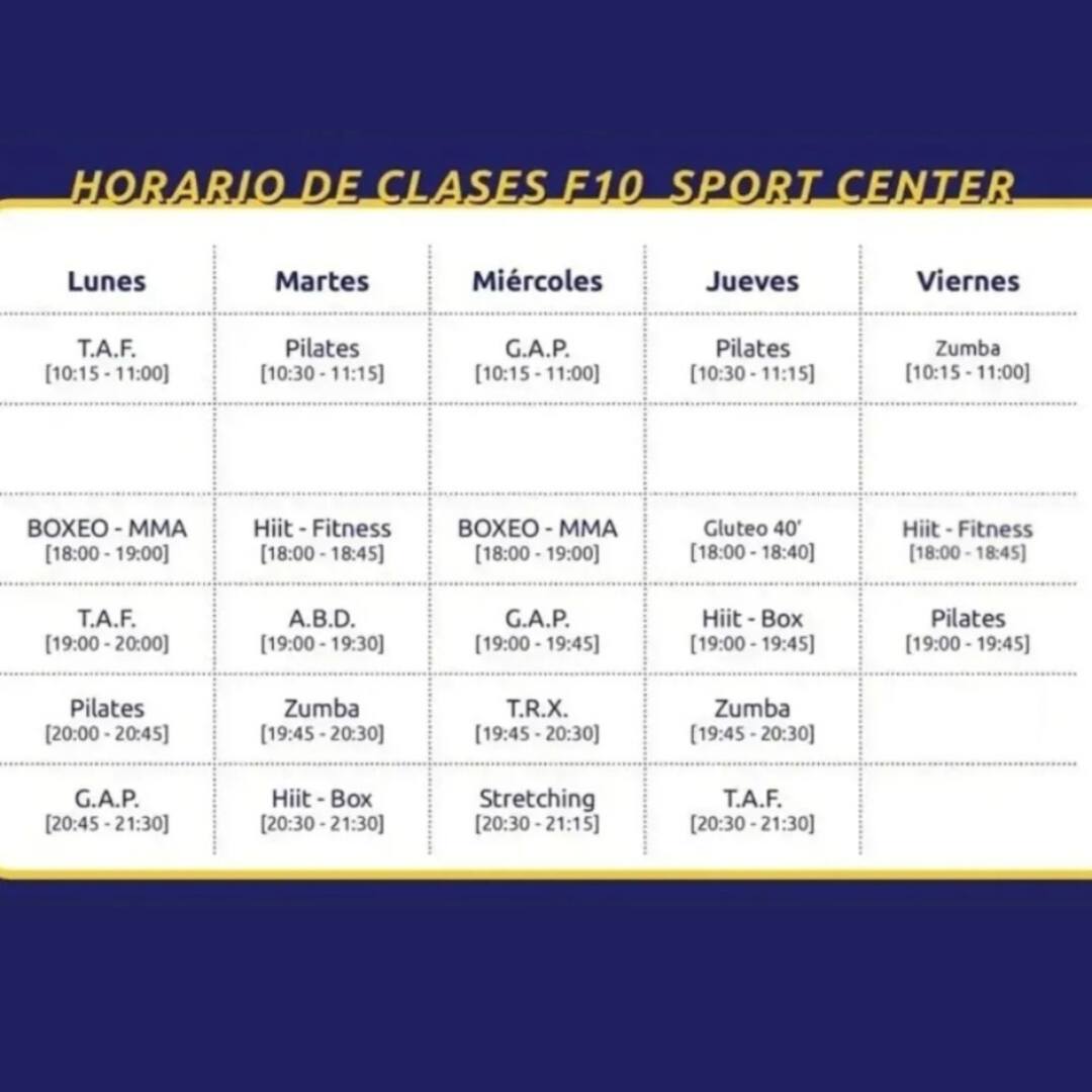 HORARIO DE NUEVA TEMPORADA Gimnasio Zamora F10 SportCenter